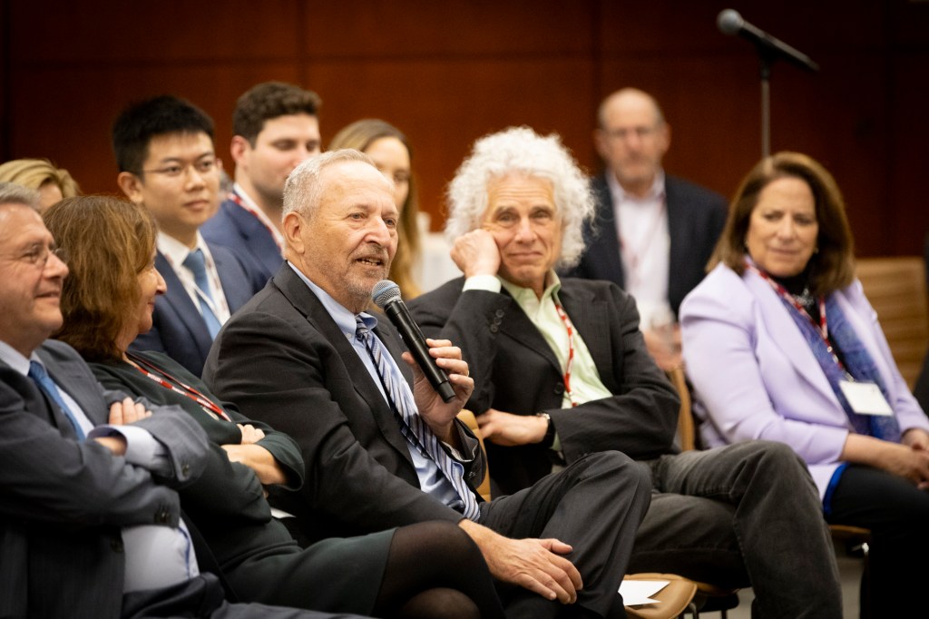 Lawrence H. Summers (pictured) speaking during the event. 