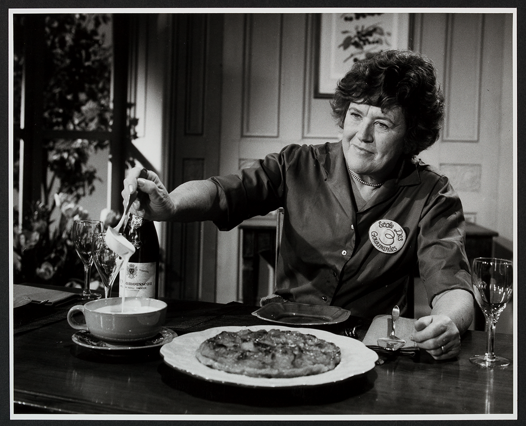 Julia Child with her apple dessert.