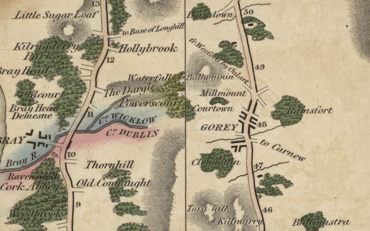 Map of a route from Dublin to Wexford.