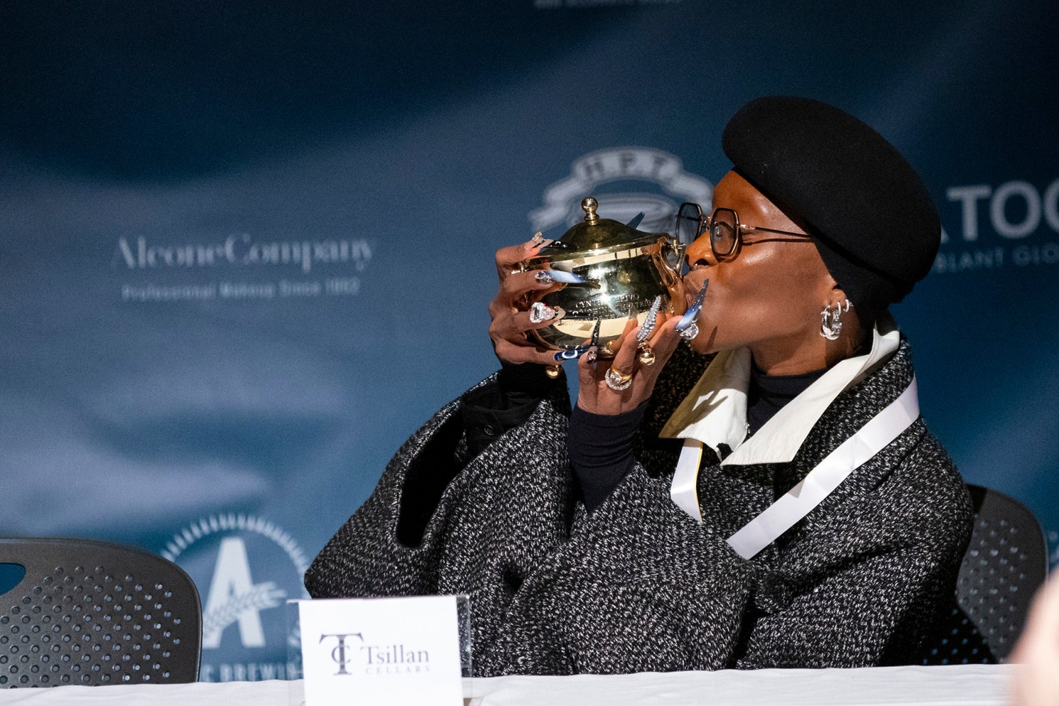 Cynthia Erivo kisses her Pudding Pot during Hasty Pudding Woman of the Year festivities.