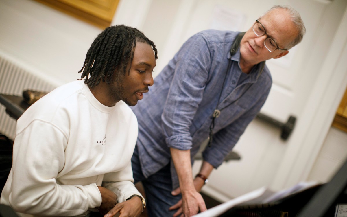 Timi Esan ’27 (left) and Ted Nash are pictured during rehearsal.