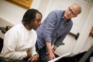 Timi Esan ’27 (left) and Ted Nash are pictured during rehearsal.