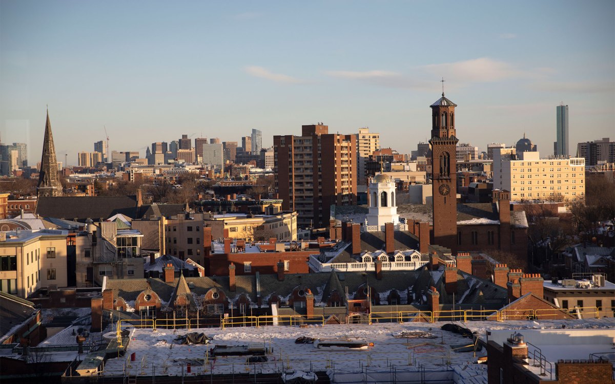 Views of the skyline from the Smth Campus Center at Harvard.