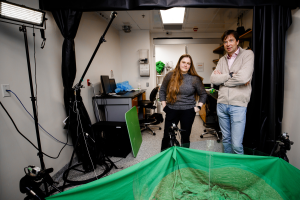 Postdoctoral Fellow Ugne Klibaite (left) and Bence P Ölveczky, Professor of Organismic and Evolutionary Biology.