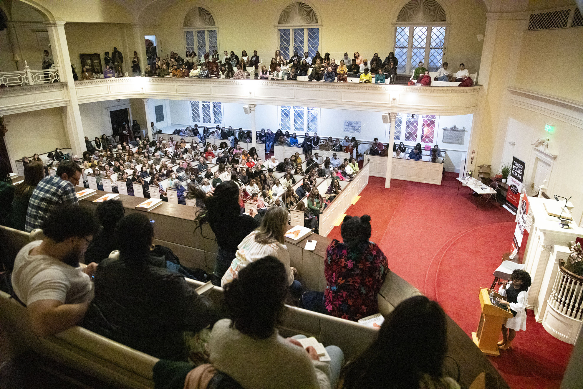 A packed First Parish Church.