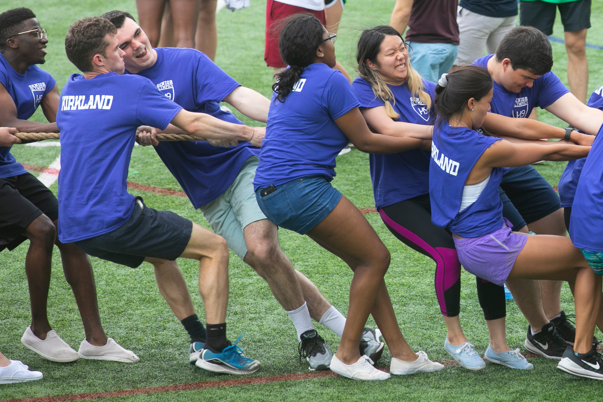 Kirkland House members strain together on the rope tug of war.