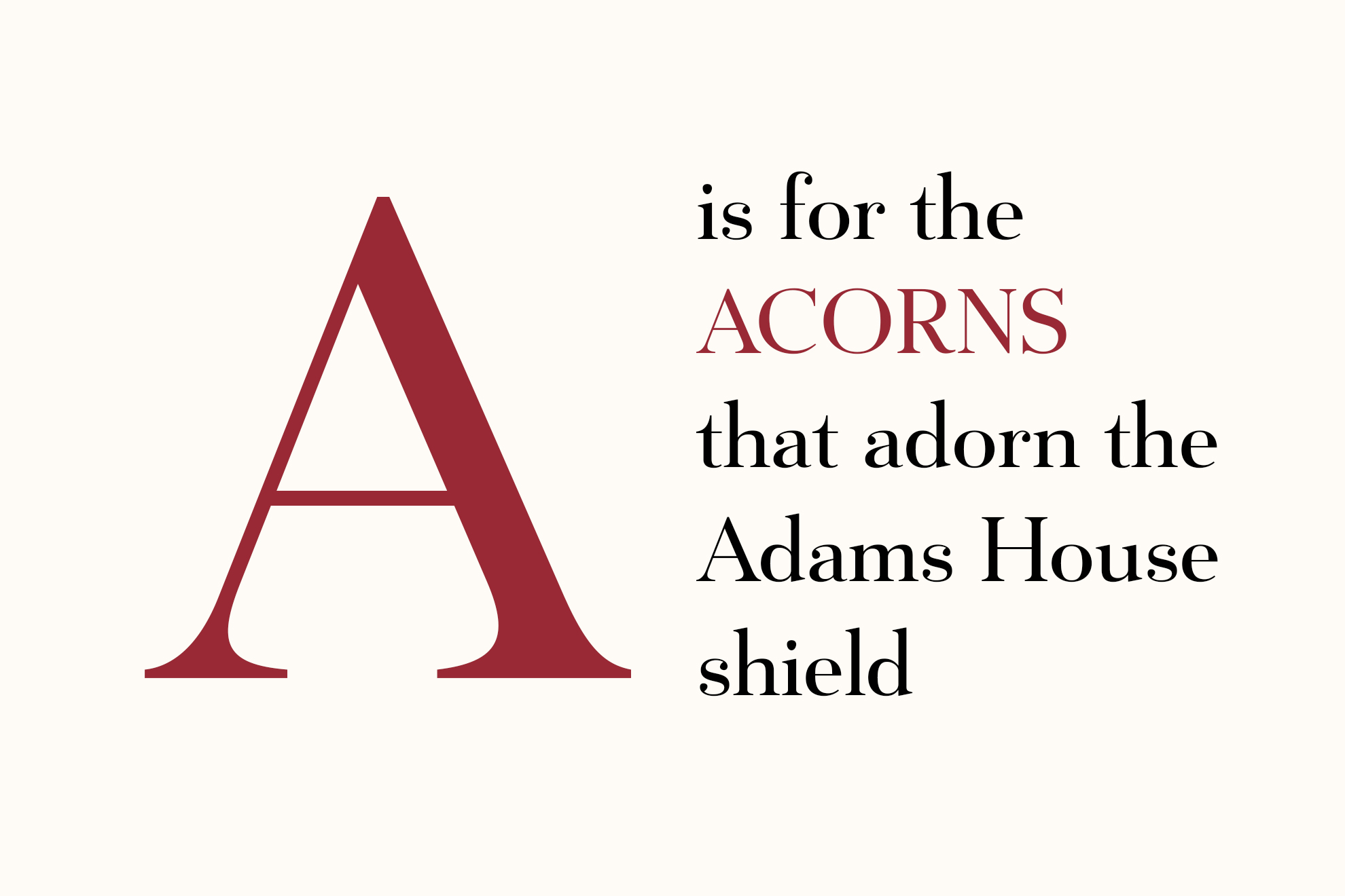 A is for the Acorns that adorn the Adams House shield.