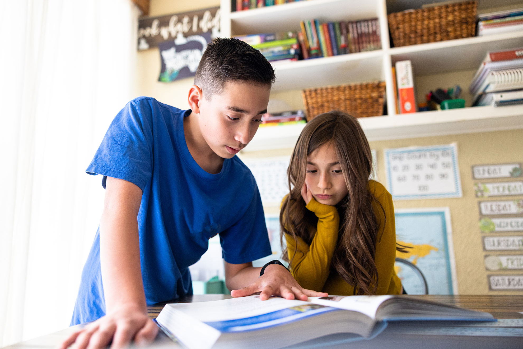 Kids reading a book.