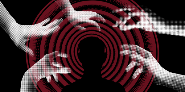 hands reaching out to a figure