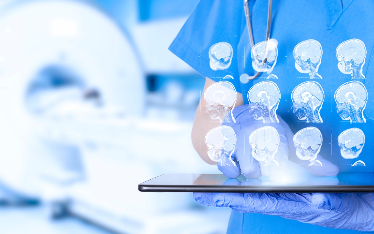 Radiologist looks at child's brain scans.
