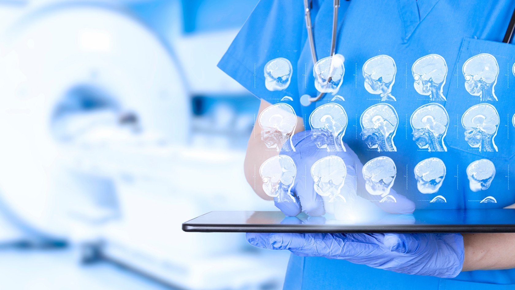 Radiologist looks at child's brain scans.