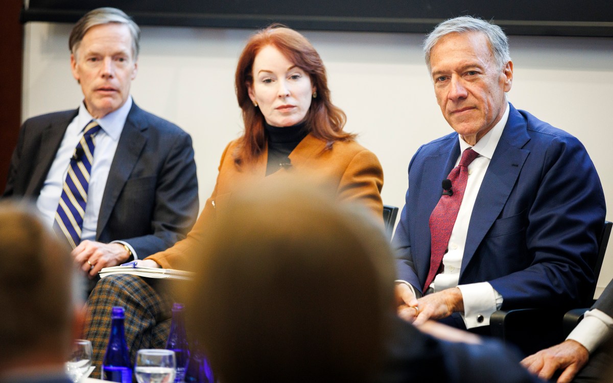 Mike Pompeo (far right) with Meghan O’Sullivan, and Nicholas Burns.