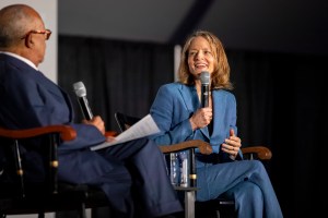 Jodie Foster talking to Henry Louis Gates Jr.