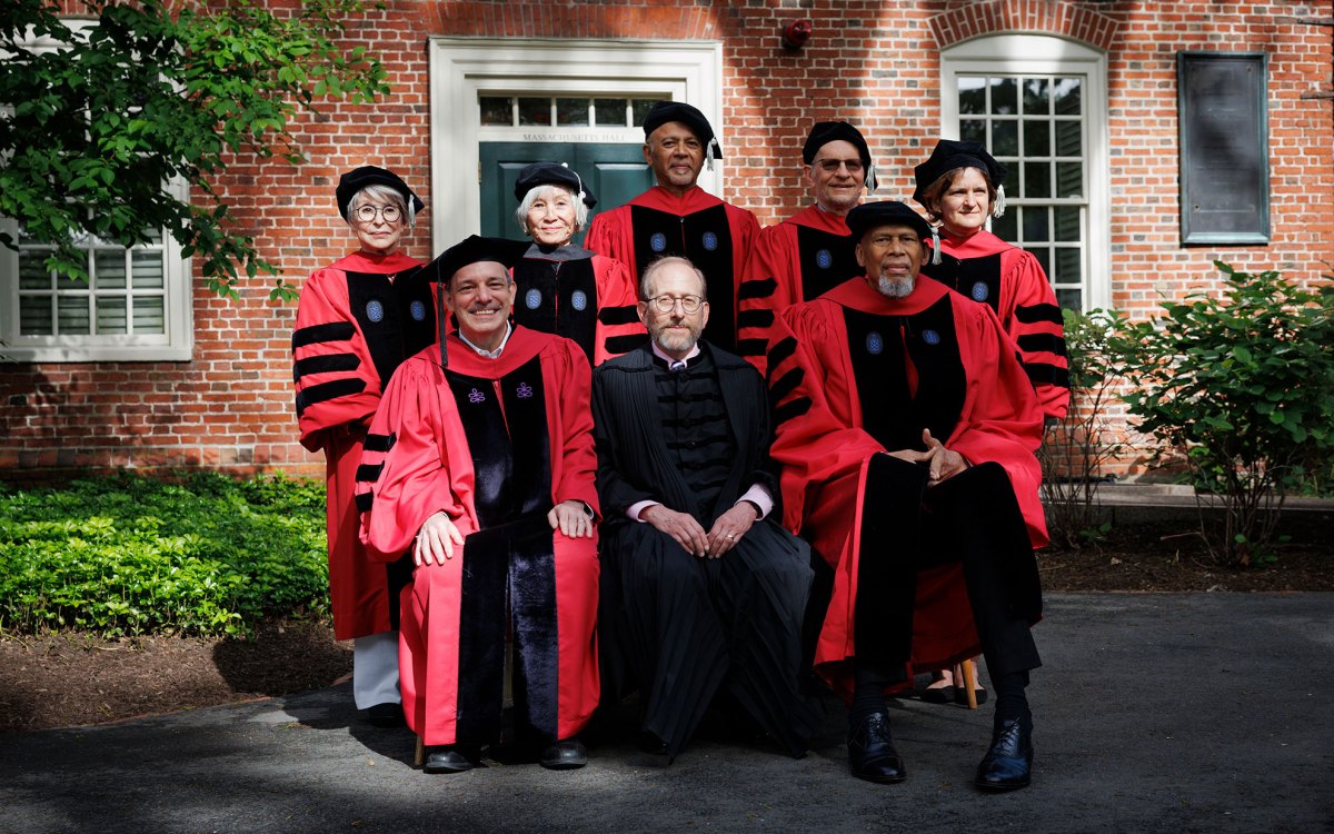 Honorary Degree recipients pose for a photo with Harvard’s President and Provost.
