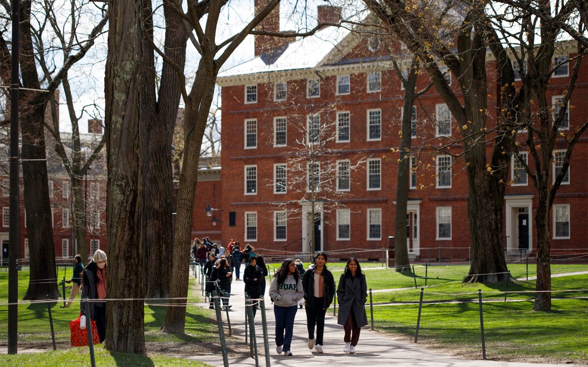 Students walk through Harvard Yard.