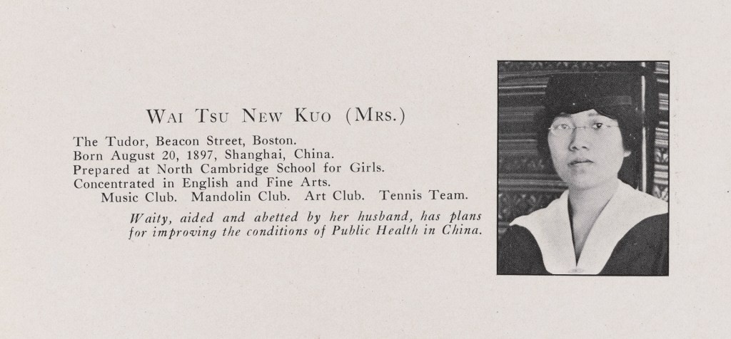 1919 Radcliffe Institute yearbook photo of Wai-Tsu New Kuo