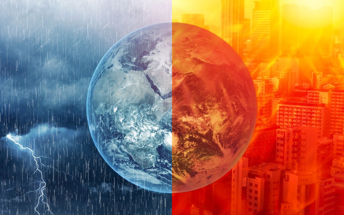 Global warming climate El Nino and La Nina crisis weather effect concept extreme hot wave and heavy storm raining concept, element from NASA
