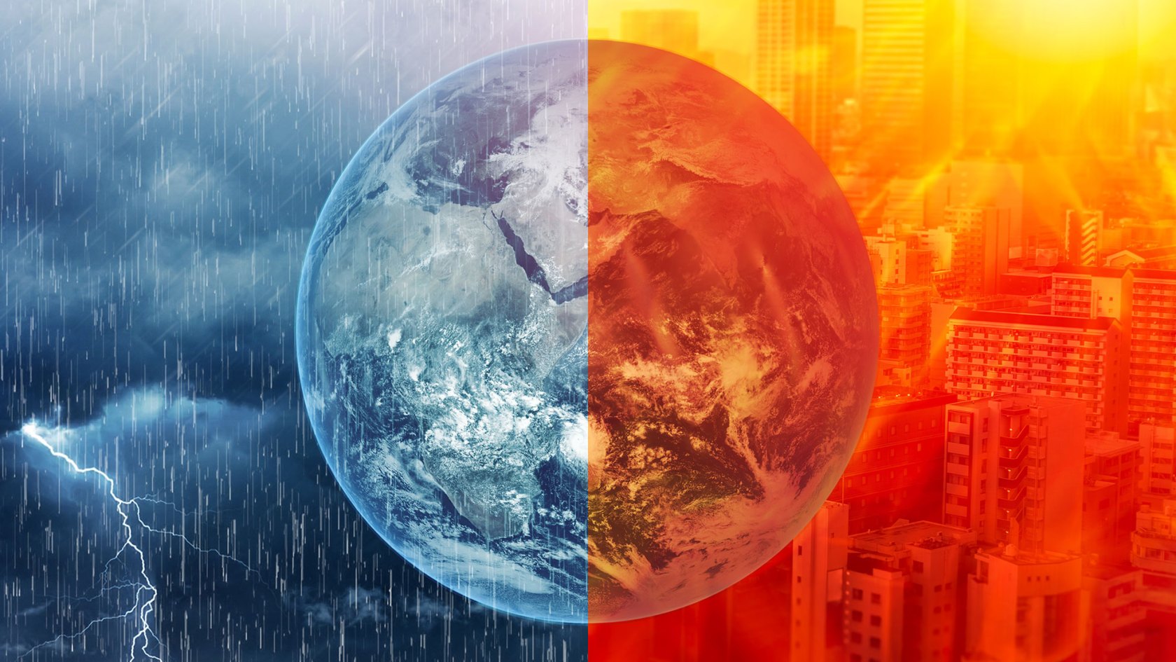 Global warming climate El Nino and La Nina crisis weather effect concept extreme hot wave and heavy storm raining concept, element from NASA