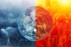 Global warming climate El Nino and La Nina crisis weather effect concept extreme hot wave and heavy storm raining concept, element from NASA