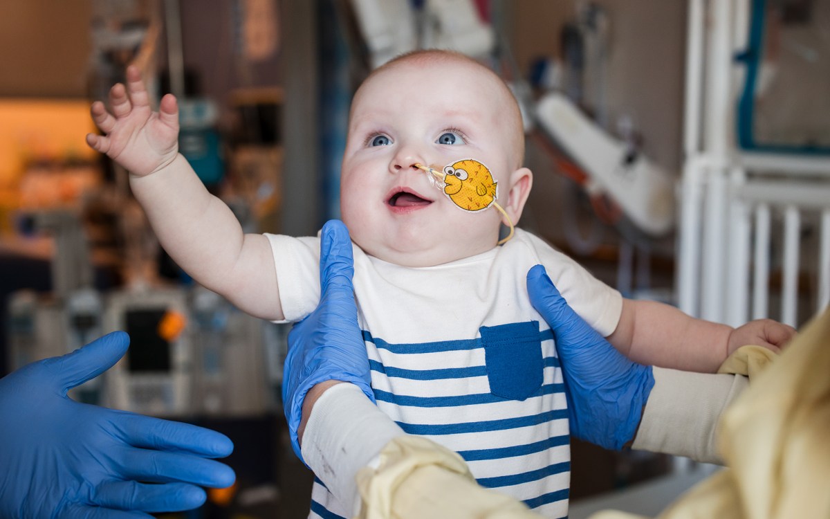 Baby KJ Muldoon after receiving customized gene editing treatment.