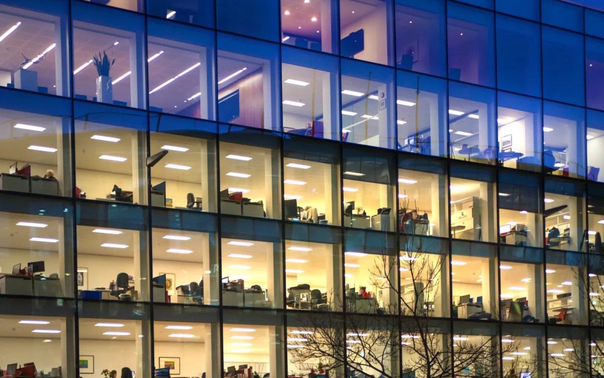 Office building at night.