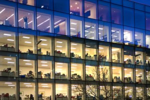 Office building at night.