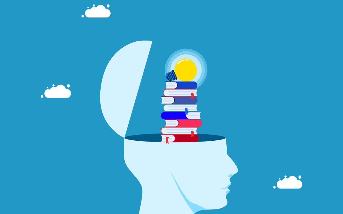 Illustration of brain and books.
