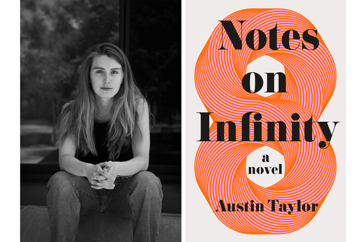 Portrait of author Austin Taylor and cover of book "Notes on Infinity."