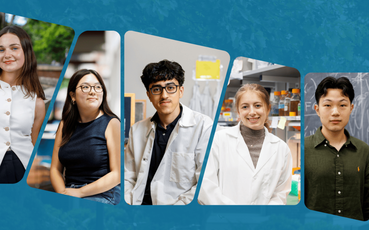 Portraits of five students featured in summer research story.