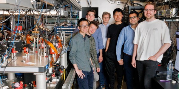 Neng-Chun Chiu (from left), Simon Hollerith, Luke Stewart, Mikhail Lukin, Jinen (Tim) Guo, Mohamed Abobeih, and Elias Trapp.