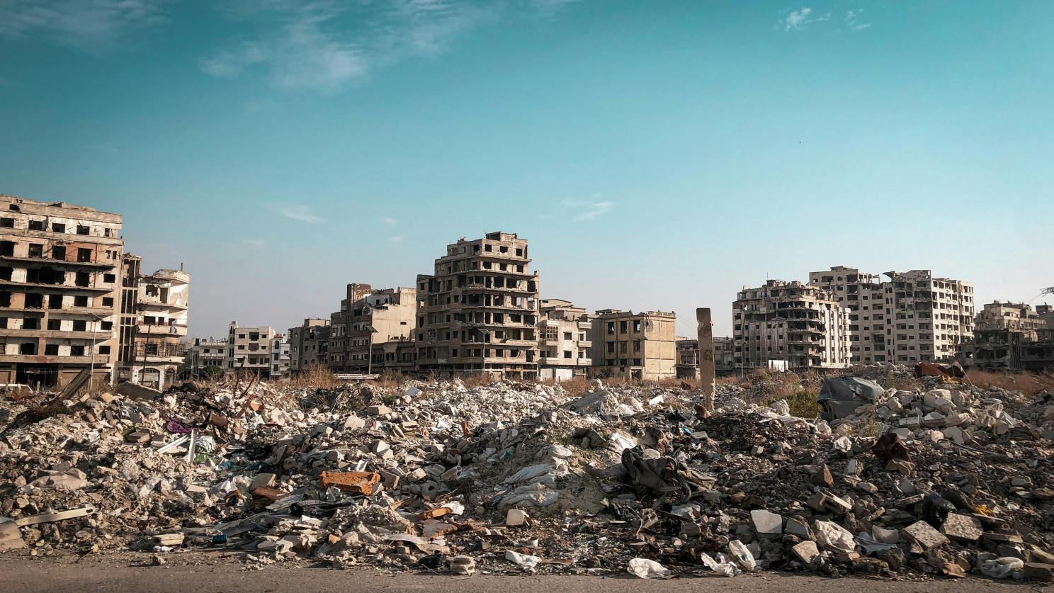 City destroyed by a weather event.