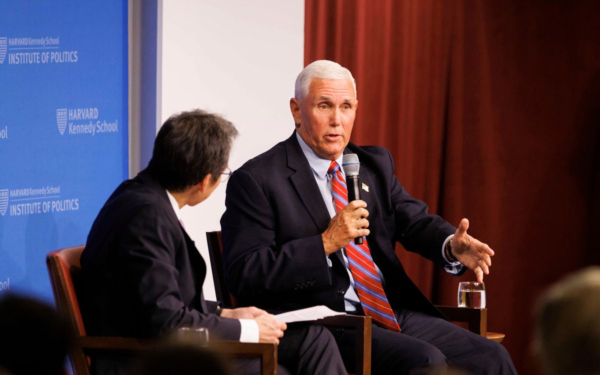 Mike Pence (right) and Archon Fung at the JFK Forum.