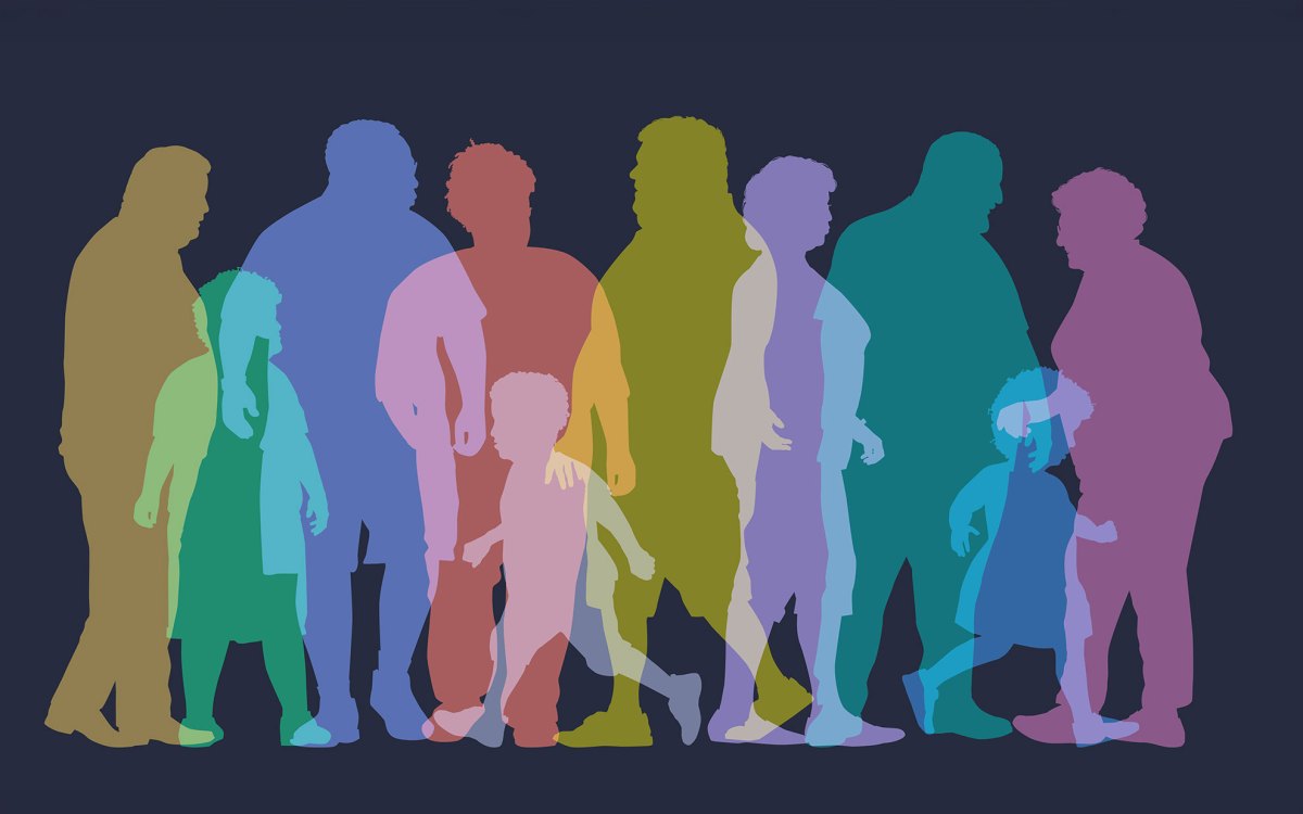 Colorful silhouettes of people of varying sizes.