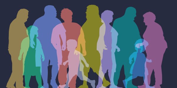 Colorful silhouettes of people of varying sizes.