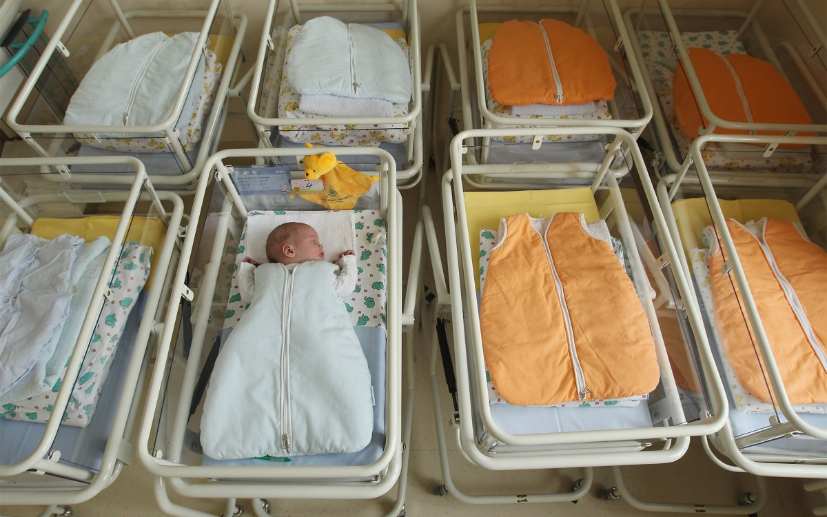 Single infant in nursery at hospital.