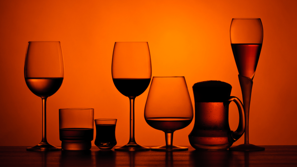 A tabletop full of drinks