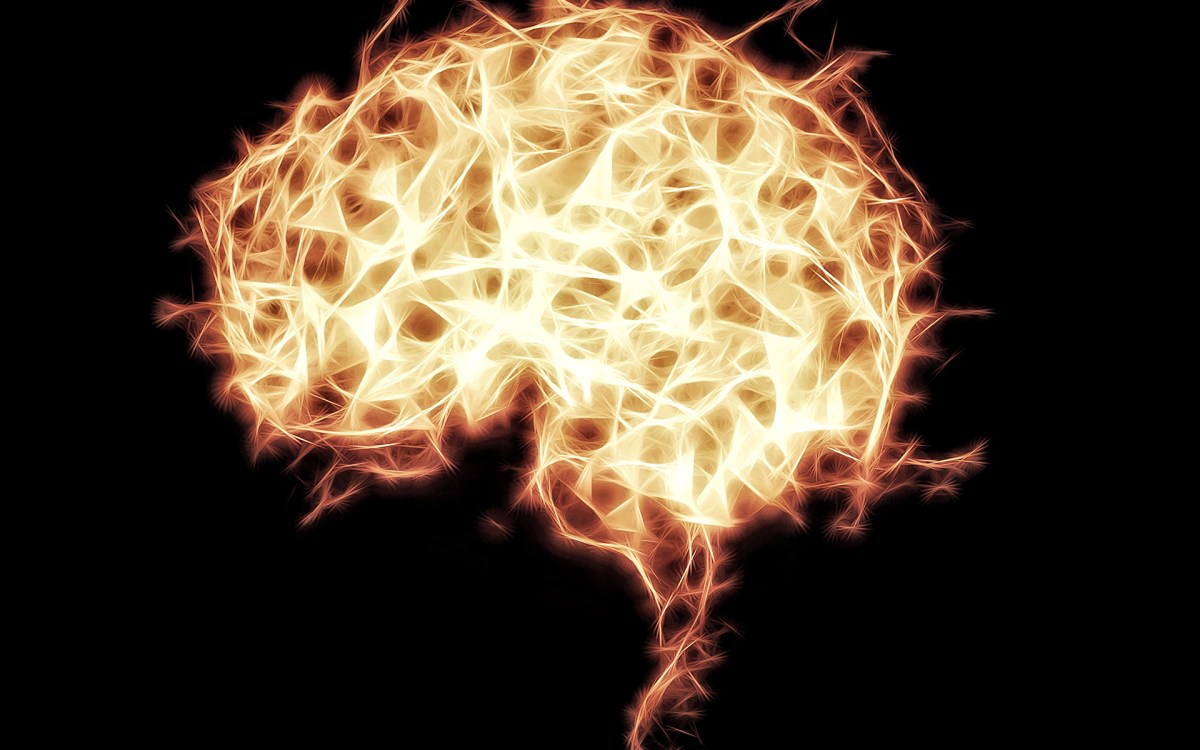 Illustration of fire in shape of a brain.