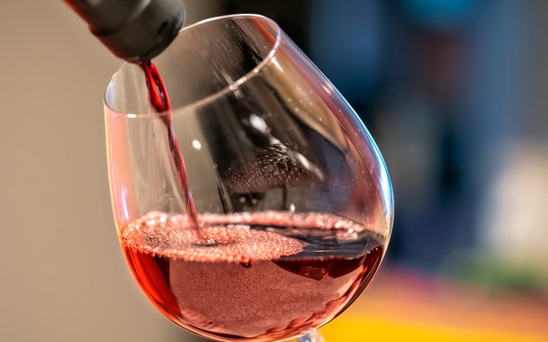 Wine poured in glass.