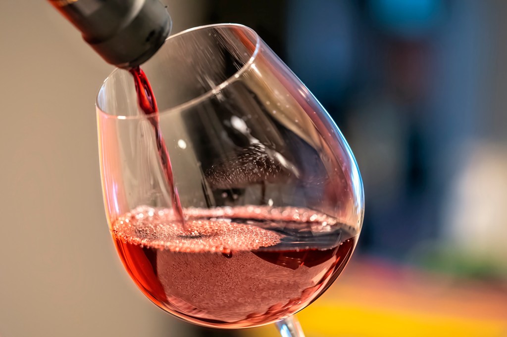 Wine poured in glass.