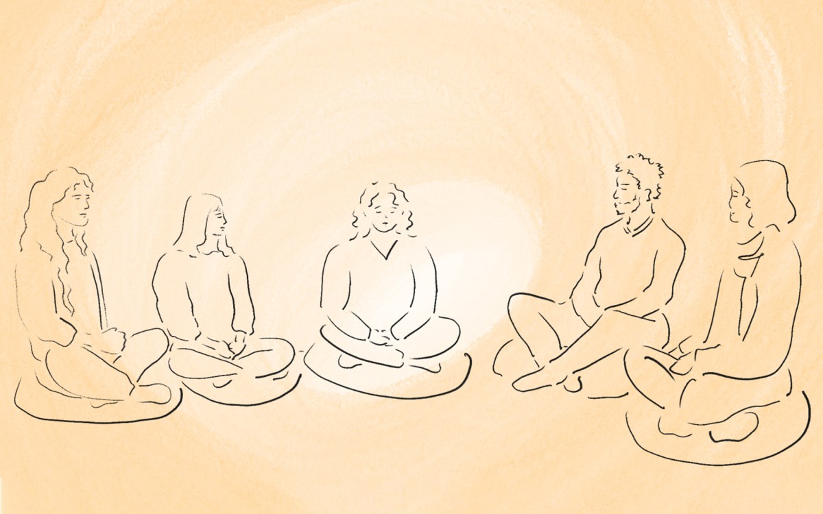 Illustration of a group of people meditating.