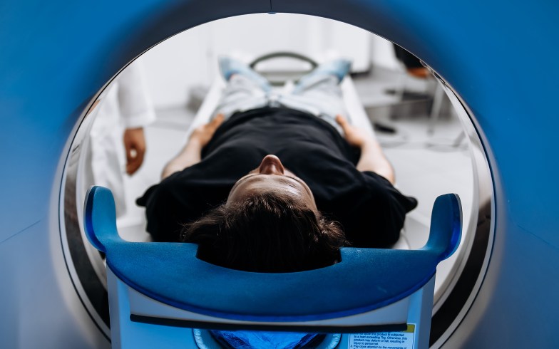 Patient inside MRI machine.