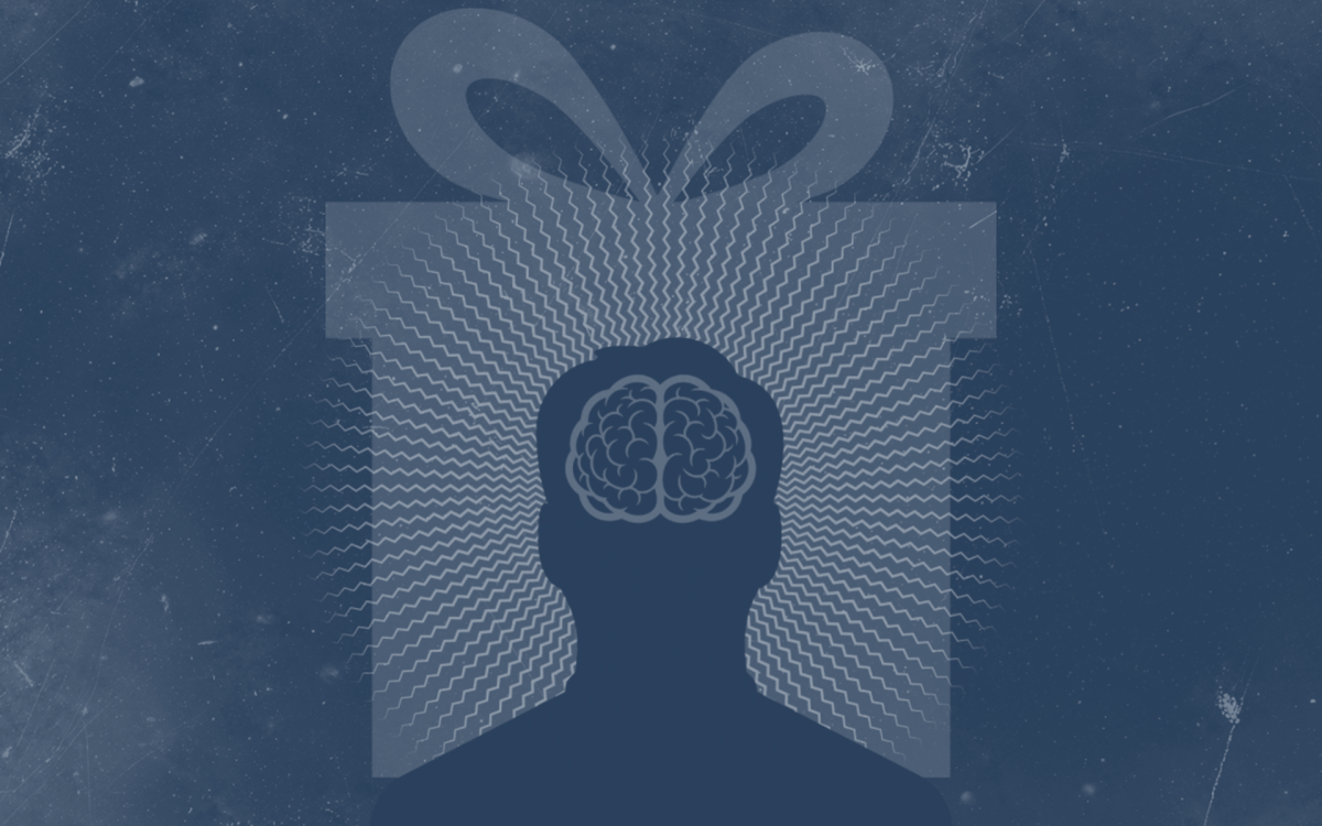 Illustration of a brain wrapped in a giftbox.