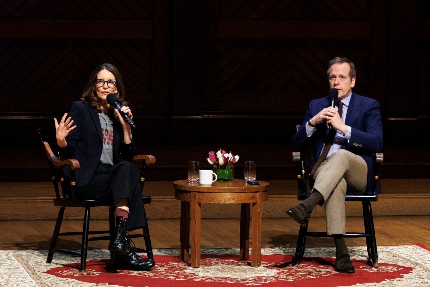 Tina Fey (left) and Robert Carlock ’95.