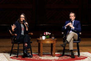 Tina Fey (left) and Robert Carlock ’95.