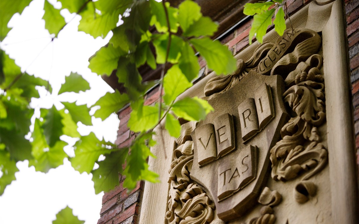 Veritas shield on Johnston Gate.