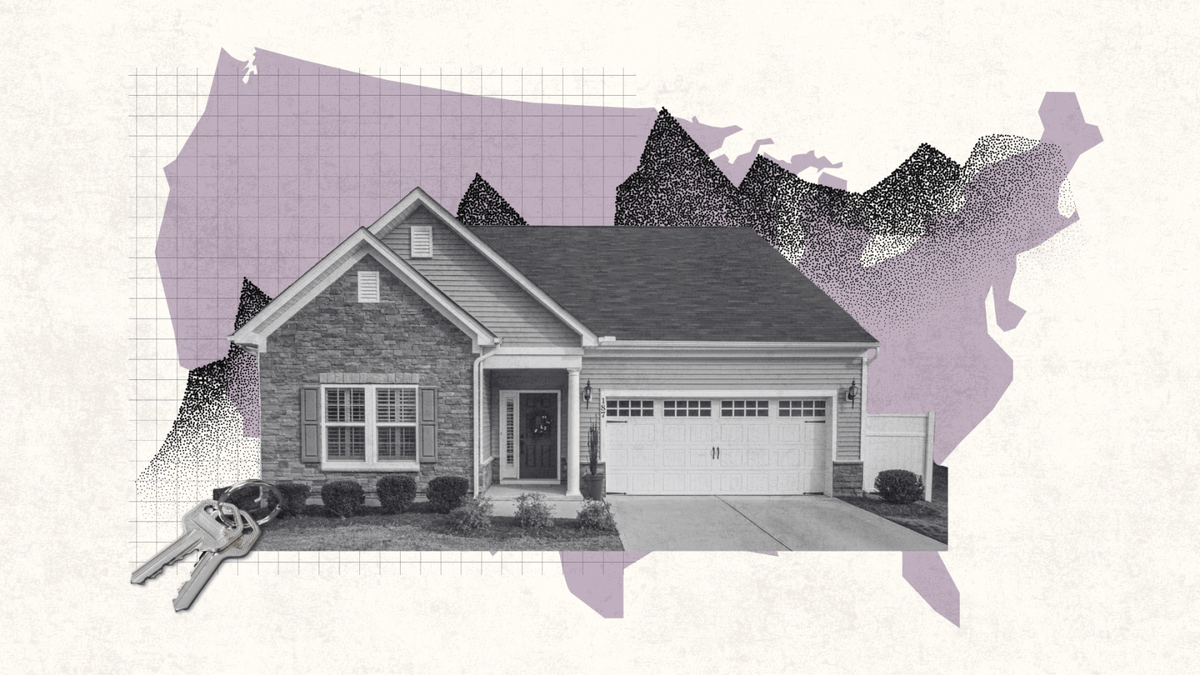 house, USA map, and house keys