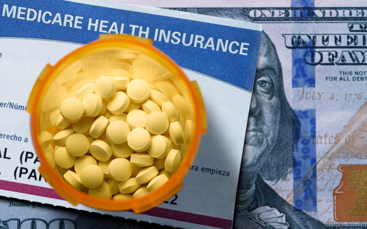 Medication, with money and a Medicare card.