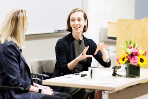 Catherine Lacey (right) during a conversation with Laura van den Berg.