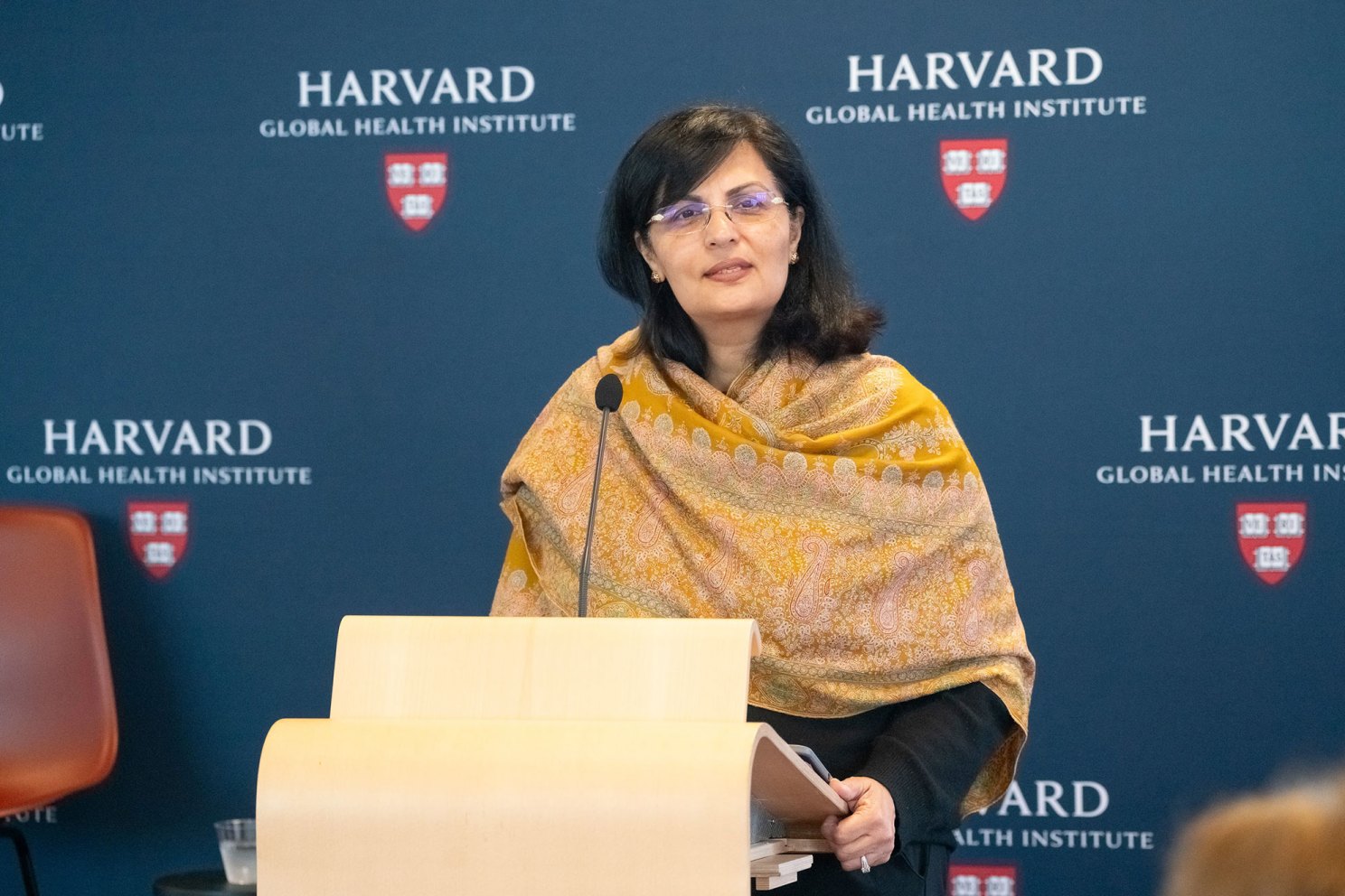Sania Nishtar, CEO of Gavi, the Vaccine Alliance, at the 2026 Global Health Symposium at Harvard University on April 16.