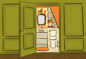 open door to bathroom